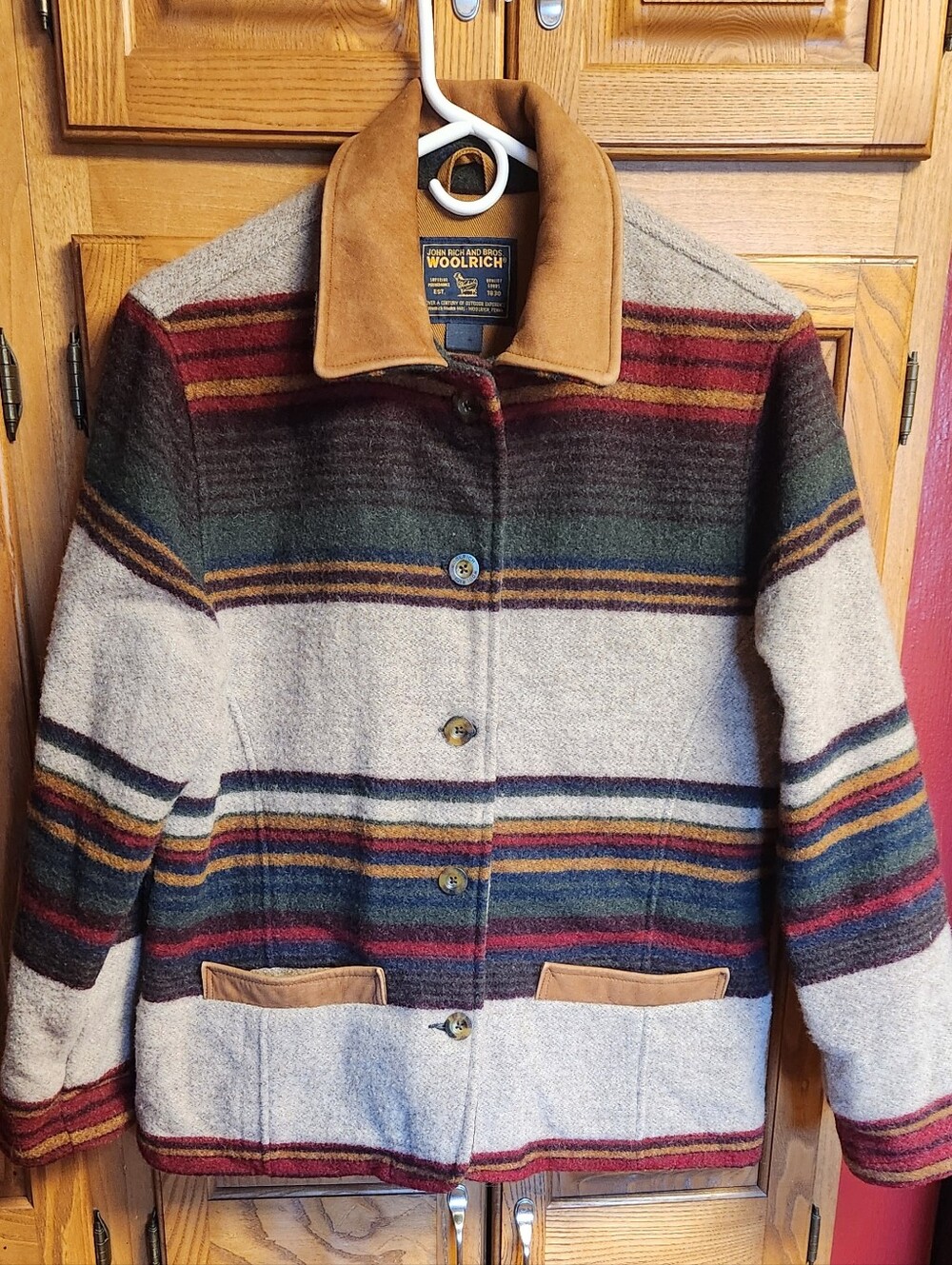WOOLRICH Wool Blanket Coat Women S Small Striped Button Jacket USA Vintage Aztec